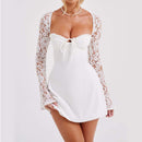 Y2K  Lace Long Sleeve Dress Fashion Sexy Corset Backless Lace Up Short Dresses Womens Clothing