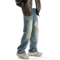 Washed Denim Loose Trousers For Men