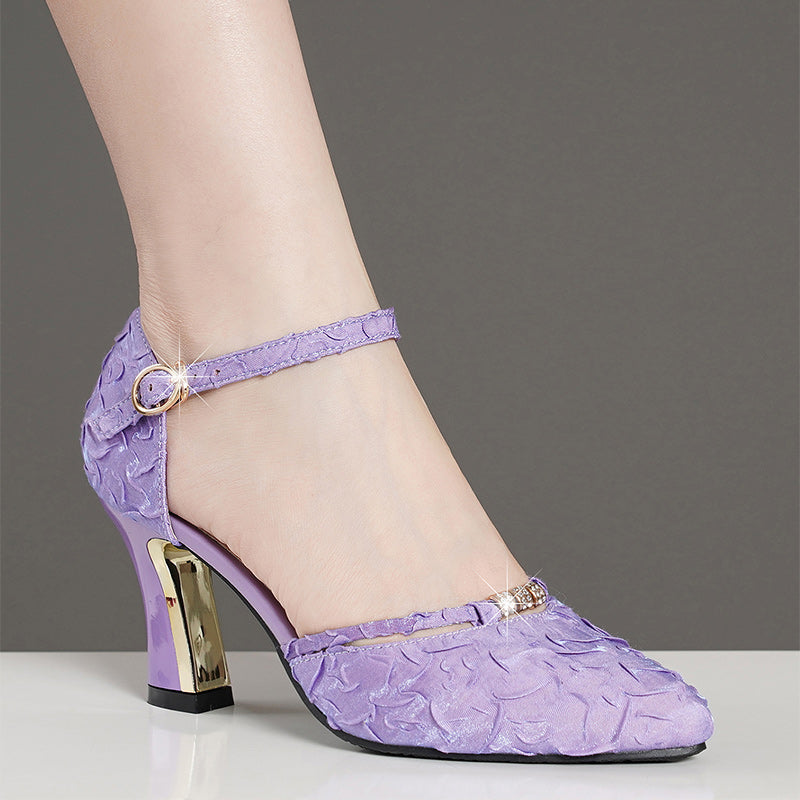 Women's High Heels With Medium Block Heels  Genuine Leather