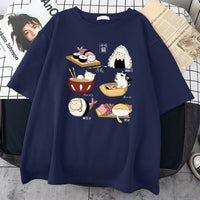 H Cute Cat Sushi Cartoon Style Mens Cotton Short Sleeve