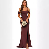 Off-the-shoulder Satin Bridesmaid Corset Ball Gown