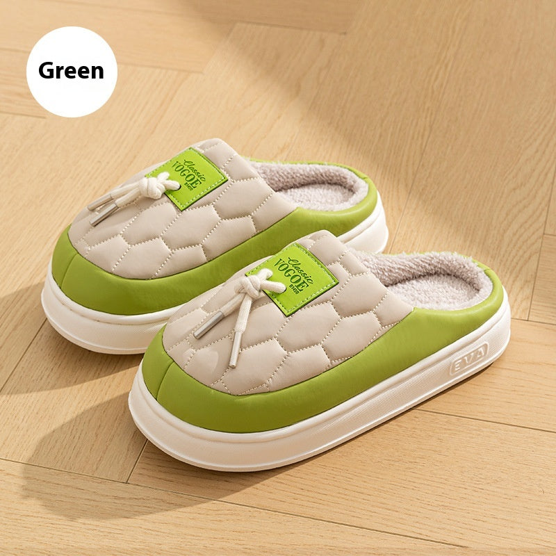 New Colorblock Plush Slippers Winter Warm Fleece Shoes House Indoor Waterproof Thick-soled Home Slipper For Women Men Couple