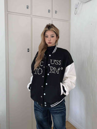 Retro Baseball Jacket Women's Beaded Jacket Loose Top